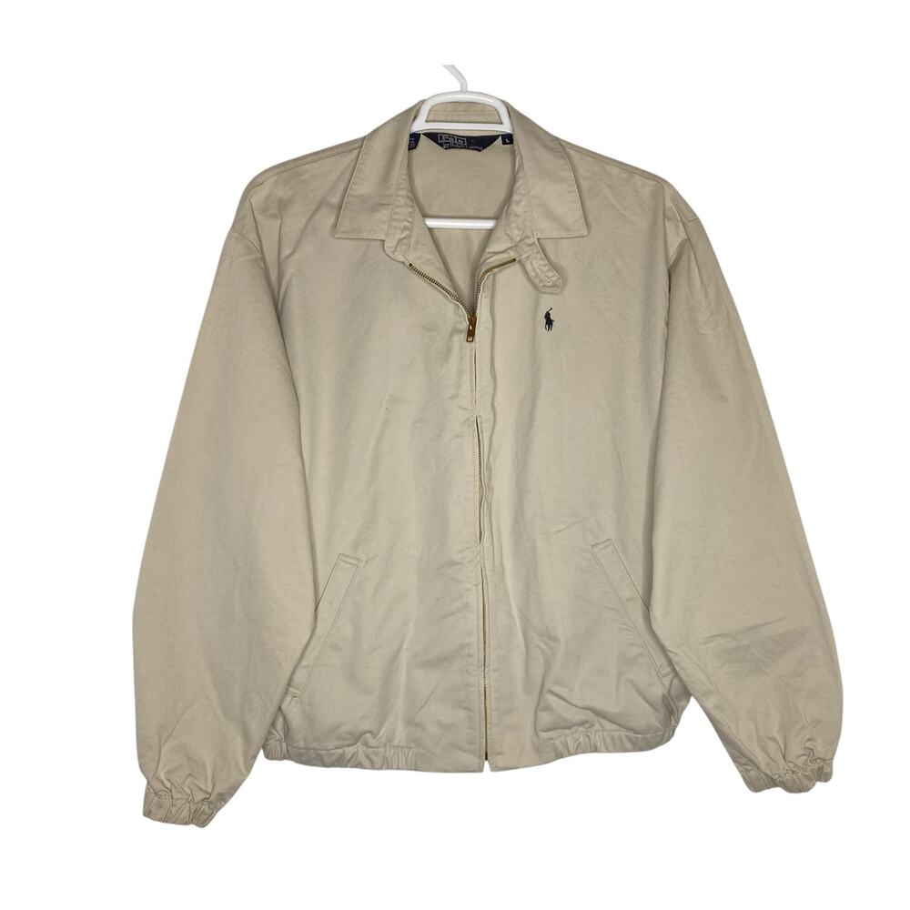 Polo Ralph Lauren Jacket Mens Large Khaki Cotton Harrington Bomber Vintage 90s